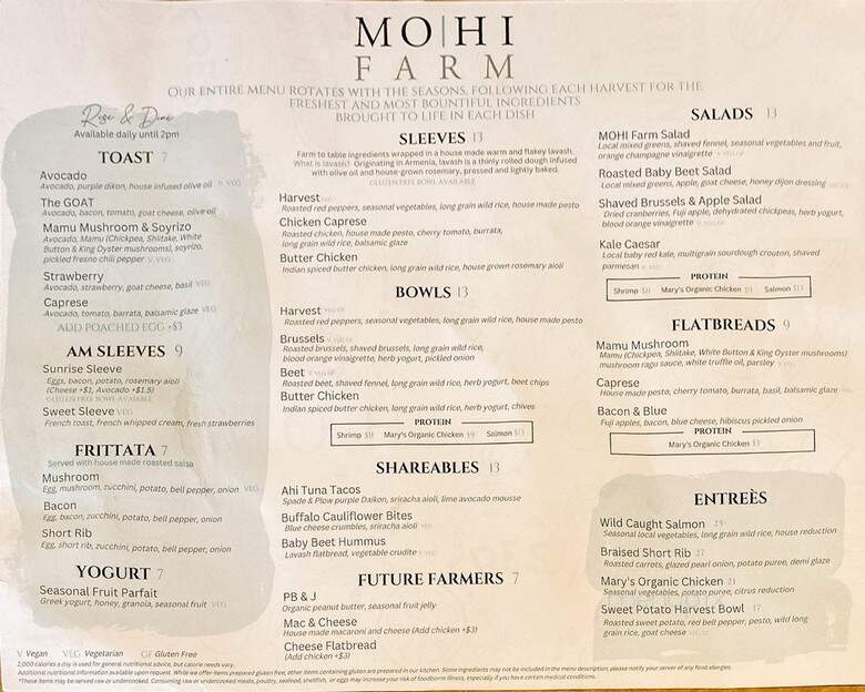 MOHI Farm - Morgan Hill, CA menu_pic