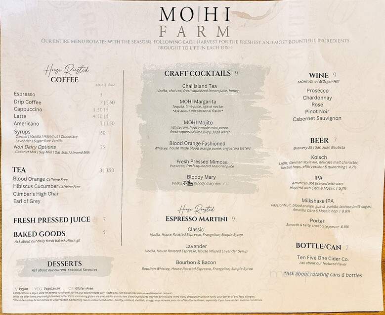 MOHI Farm - Morgan Hill, CA menu_pic
