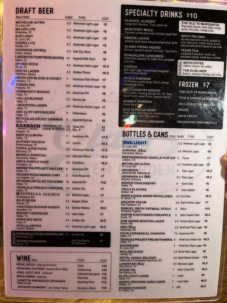 Old 75 Beer Garden - Richardson, TX menu_pic