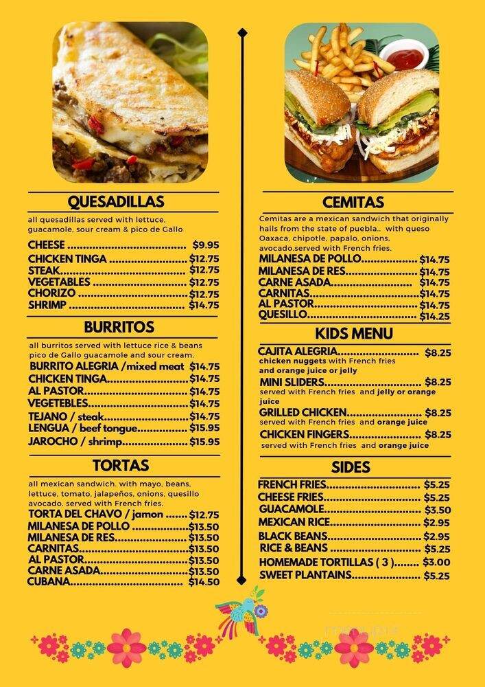Alegria Gastronomia Mexicana - Jamesburg, NJ menu_pic