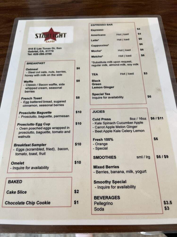 Starlight Cafes - San Gabriel, CA menu_pic