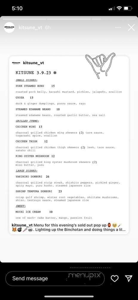 Kitsune VT - Stowe, VT menu_pic