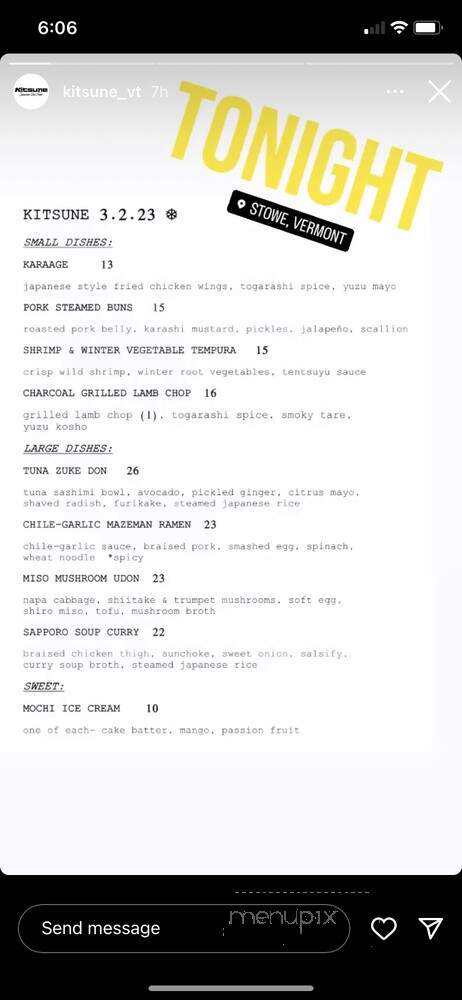 Kitsune VT - Stowe, VT menu_pic
