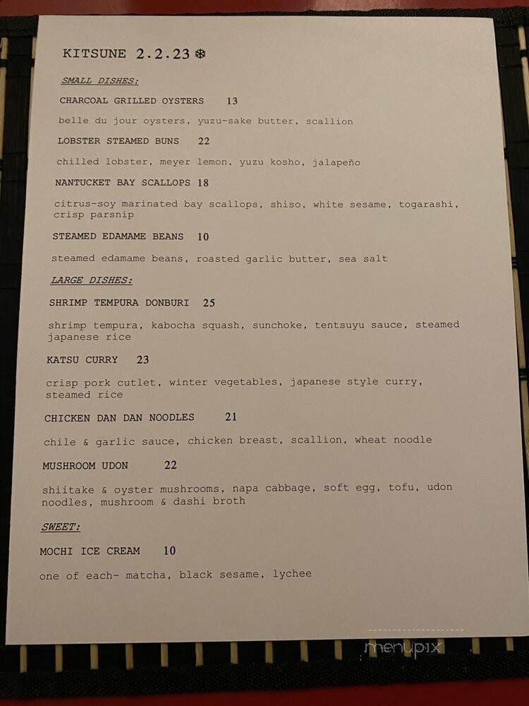 Kitsune VT - Stowe, VT menu_pic