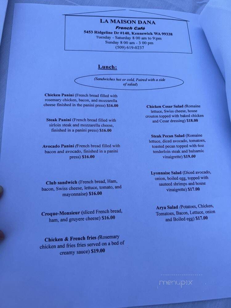 La Maison Dana French Cafe - Kennewick, WA menu_pic
