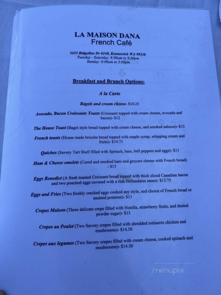 La Maison Dana French Cafe - Kennewick, WA menu_pic