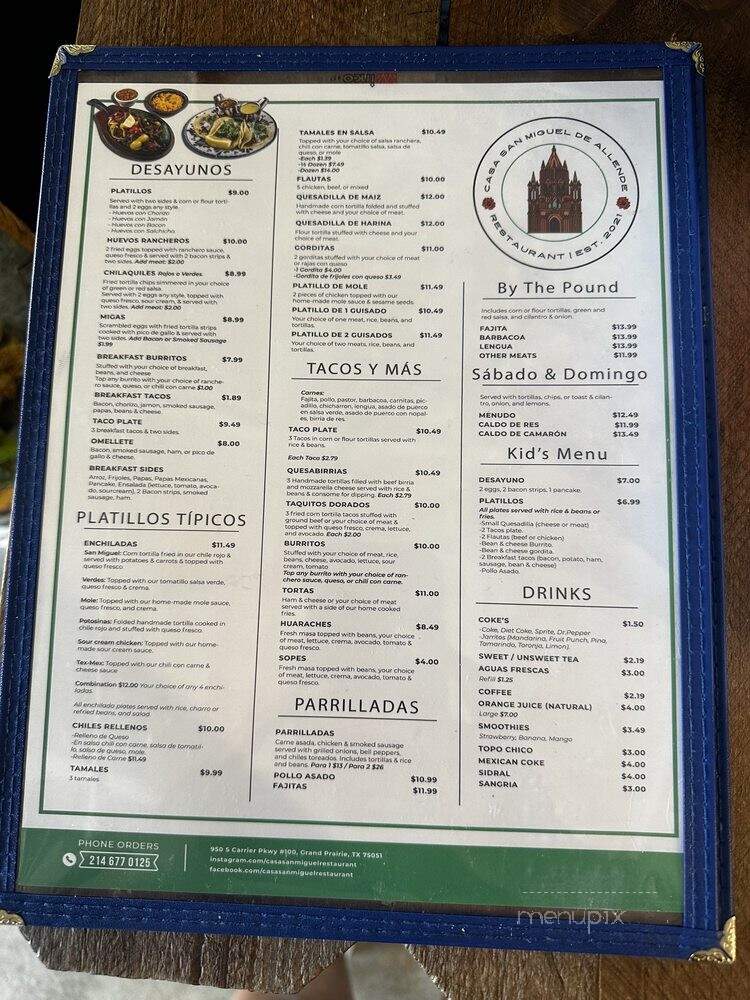 Casa San Miguel De Allende - Grand Prairie, TX menu_pic