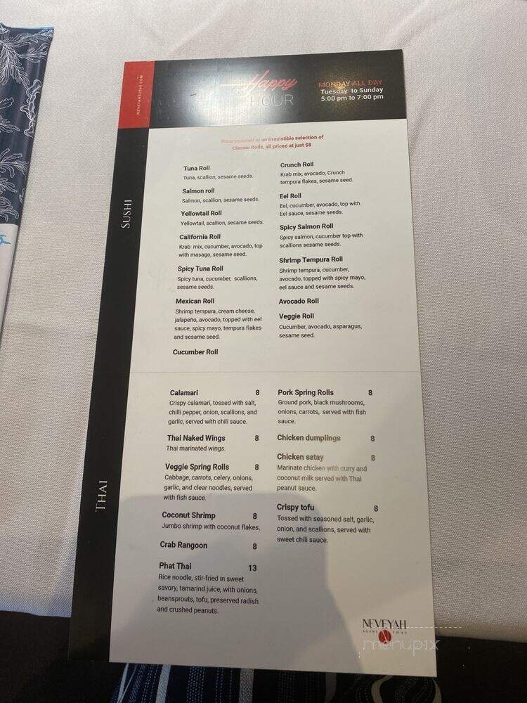 Neveyah Sushi Thai - Orlando, FL menu_pic