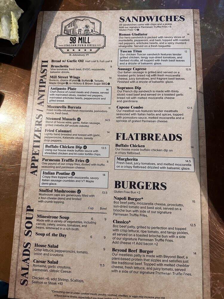 98 Mill - Saint Johnsbury, VT menu_pic