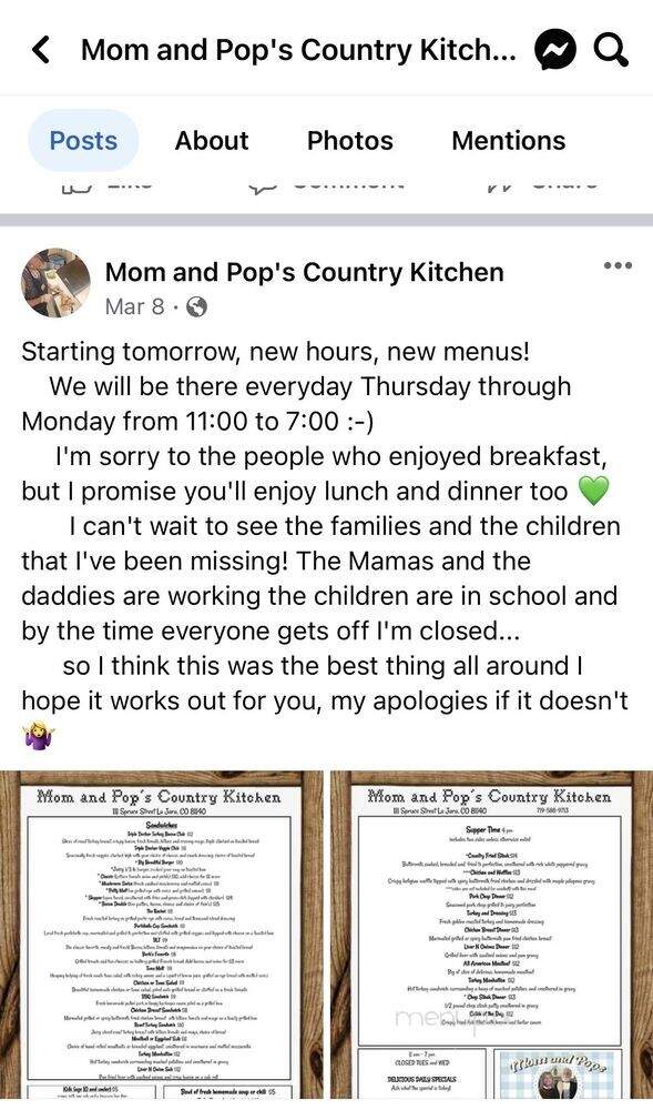 Mom and Pop's Country Kitchen - La Jara, CO