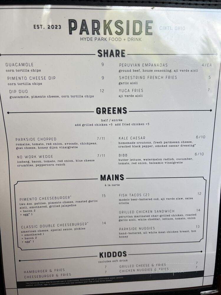 Parkside Hyde Park Food+Drink - Cincinnati, OH menu_pic