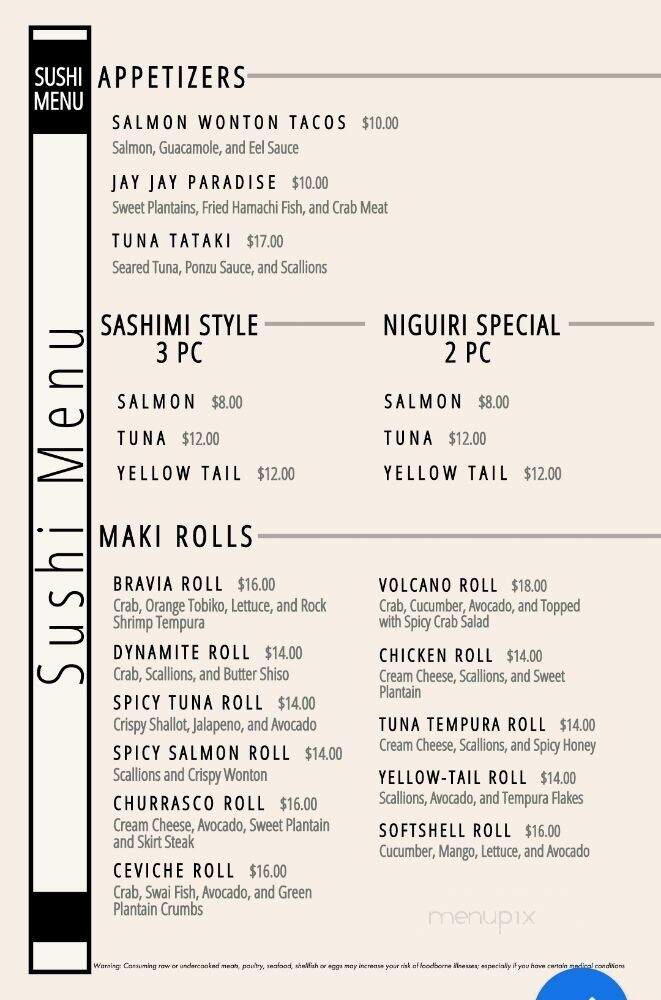 Bravia Latin Japanese Grill - North Lauderdale, FL menu_pic
