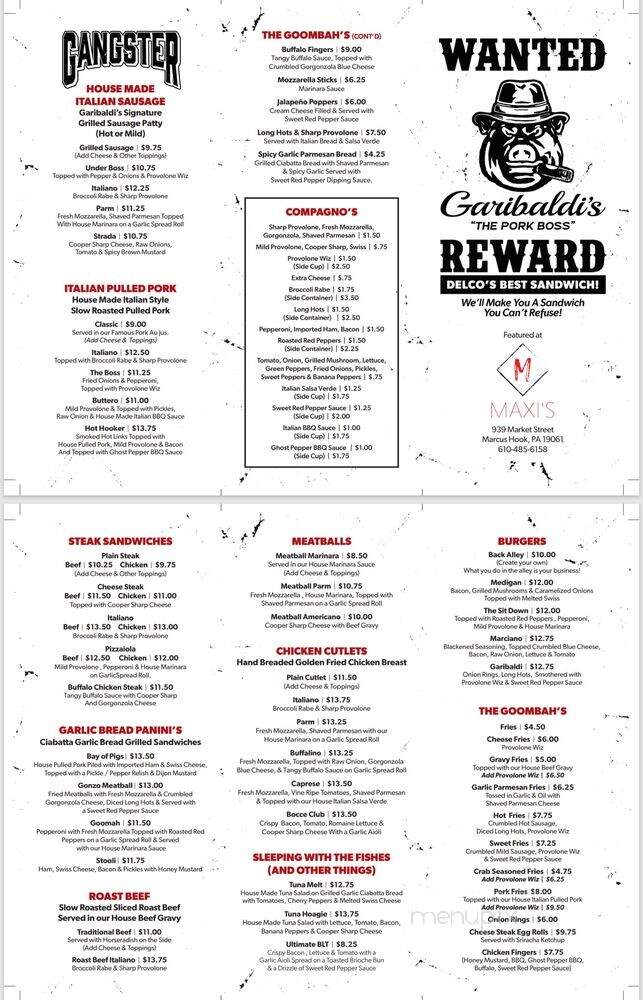 Garibaldi's - Marcus Hook, PA menu_pic