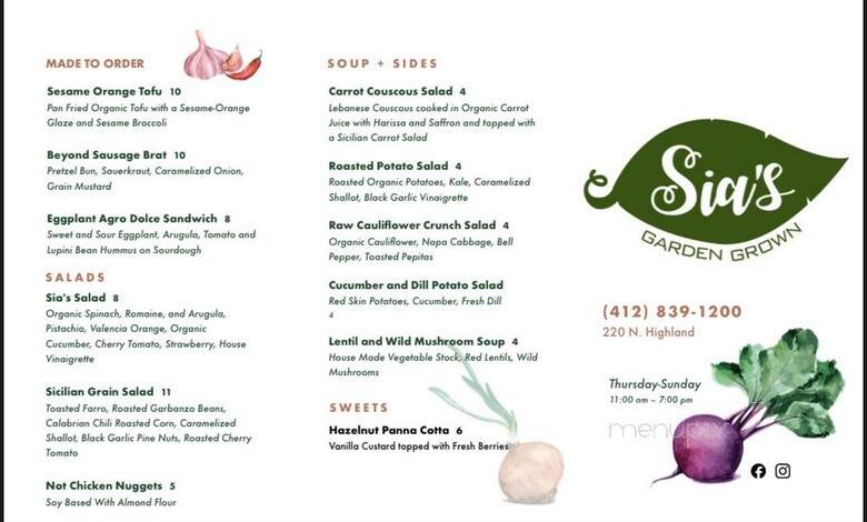 Sia's Garden Grown - Pittsburgh, PA menu_pic