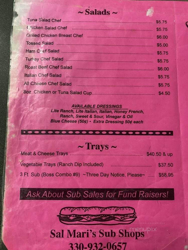Sal Mari's Sub Shop - East Liverpool, OH menu_pic