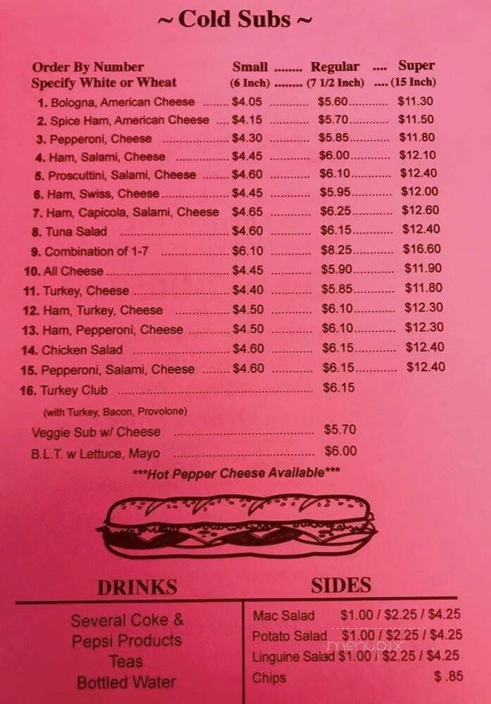 Sal Mari's Sub Shop - East Liverpool, OH menu_pic