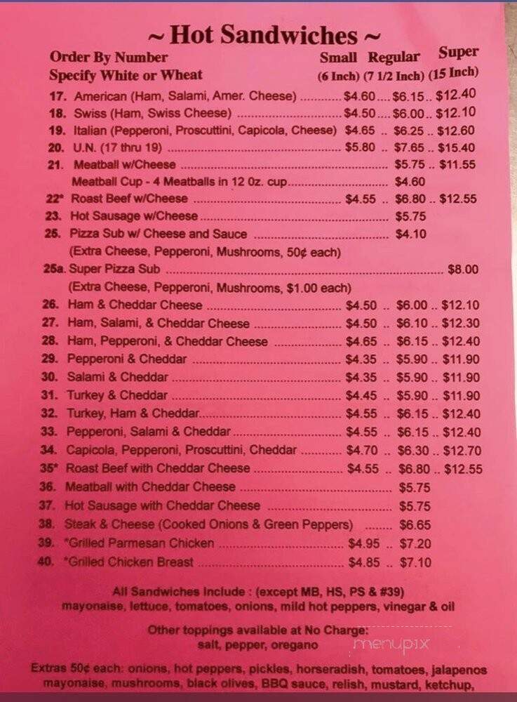 Sal Mari's Sub Shop - East Liverpool, OH menu_pic