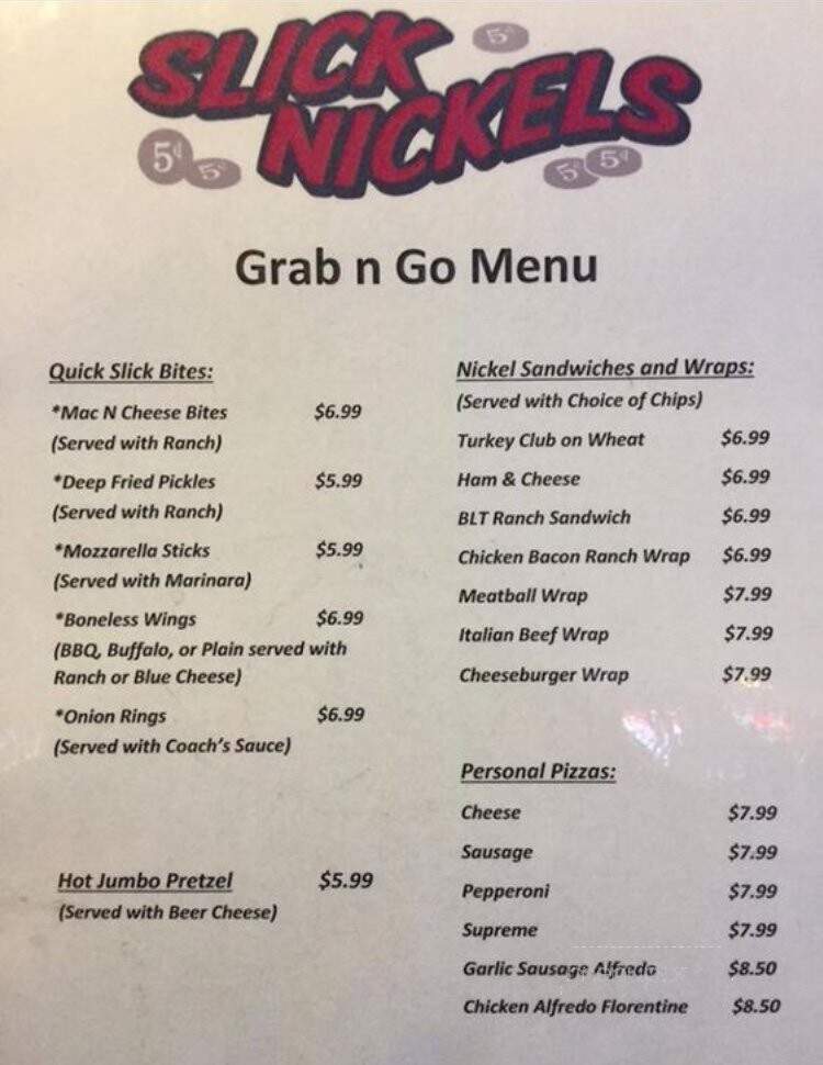Slick Nickels - Belvidere, IL menu_pic