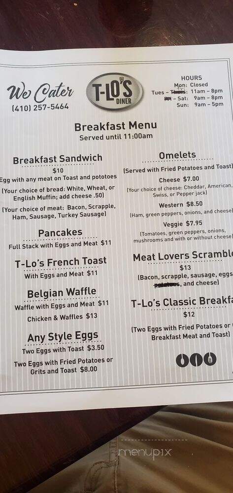 T-Lo's Diner - Sunderland, MD menu_pic