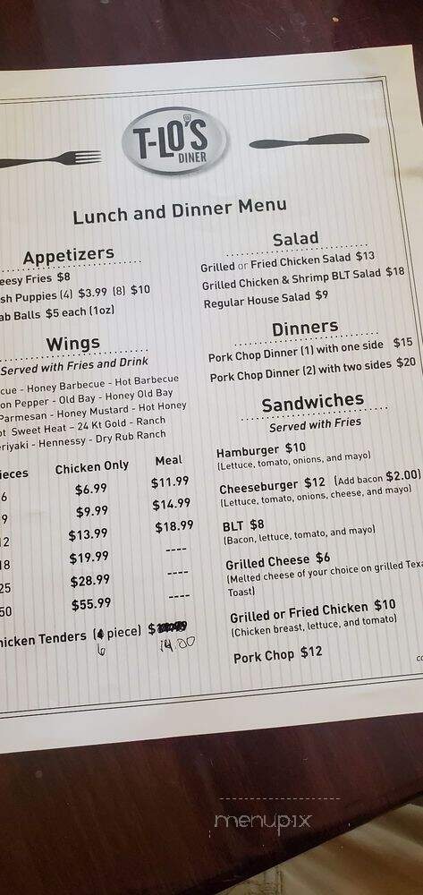 T-Lo's Diner - Sunderland, MD menu_pic
