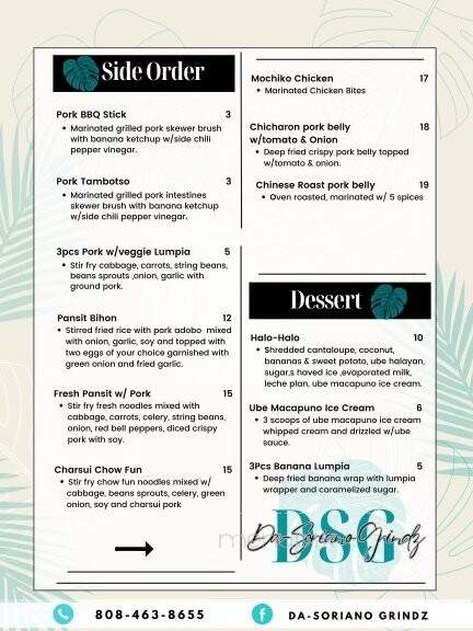 Da Soriano Grindz - Wailuku, HI menu_pic