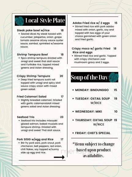Da Soriano Grindz - Wailuku, HI menu_pic