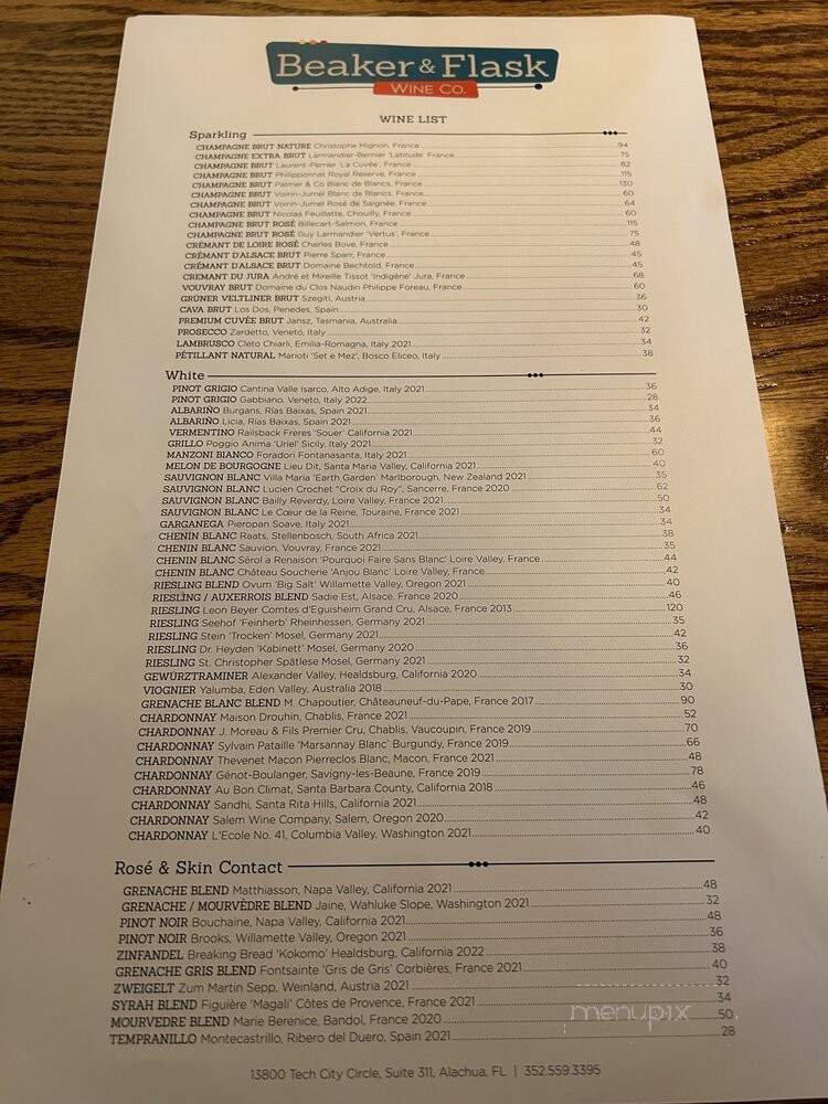 Beaker & Flask Wine Co - Alachua, FL menu_pic