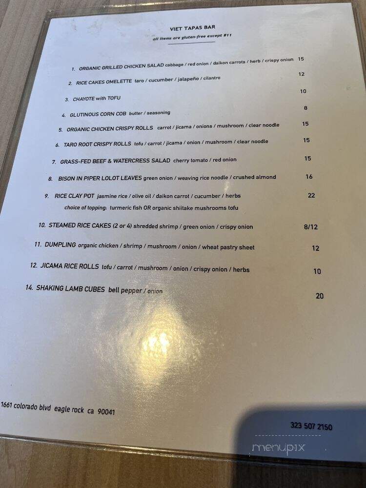 Viet Tapas Bar - Los Angeles, CA menu_pic