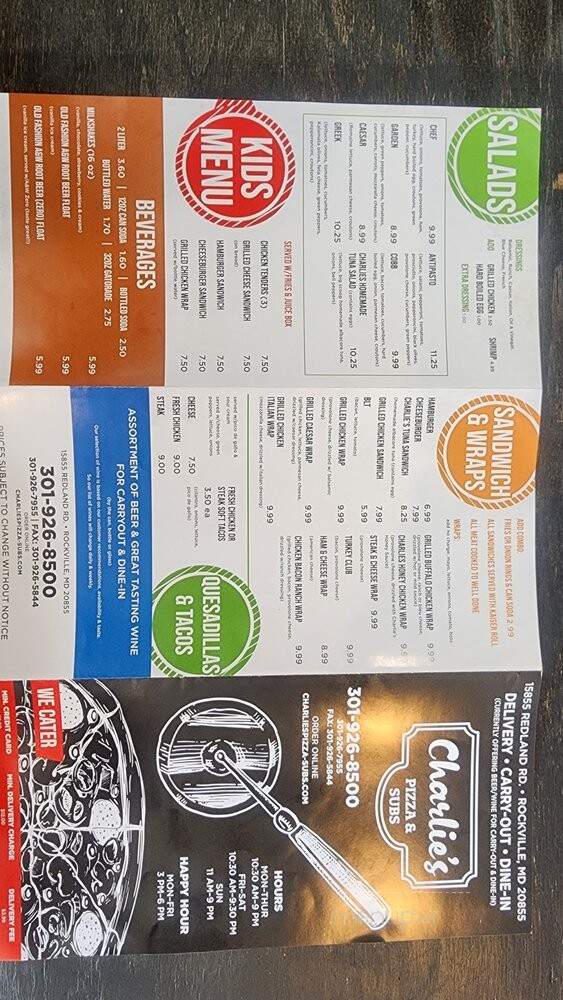 Charlie's Pizza & Subs - Rockville, MD menu_pic