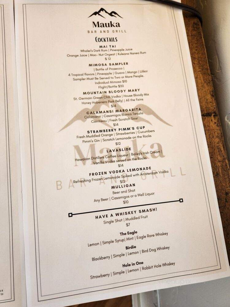 Mauka Bar and Grill - Kamuela, HI menu_pic