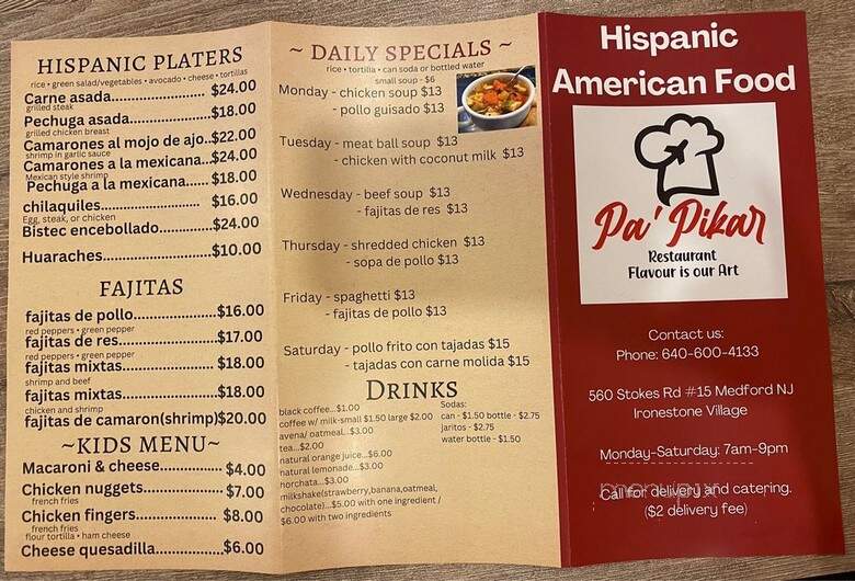 Pa Pikar Restaurant - Medford, NJ menu_pic