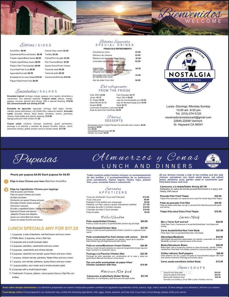 Nostalgia Salvadorena - Hayward, CA menu_pic
