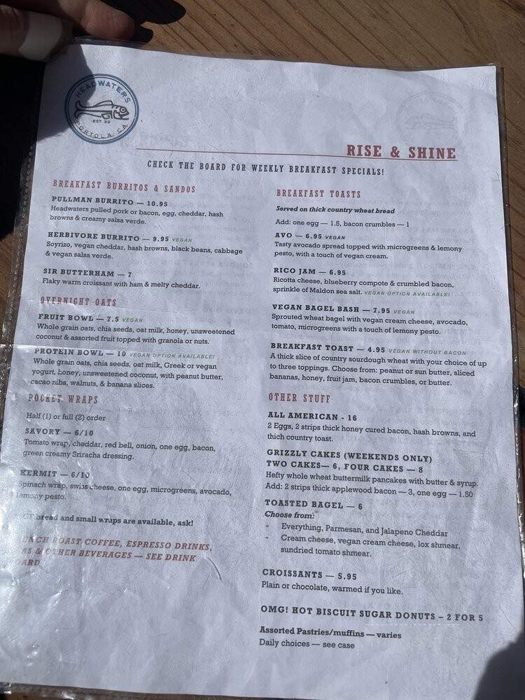 Headwaters Bistro & Deli - Portola, CA menu_pic