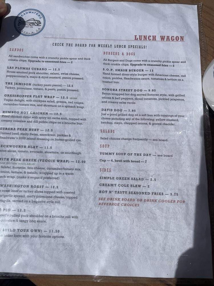 Headwaters Bistro & Deli - Portola, CA menu_pic