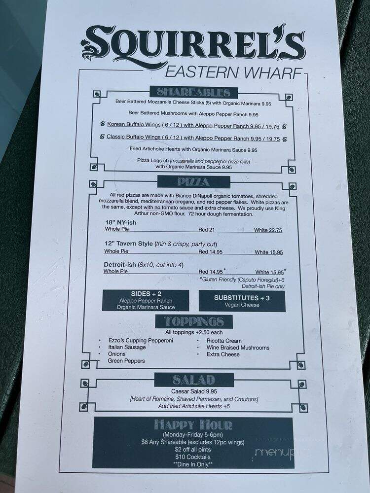 Squirrels Eastern Wharf - Savannah, GA menu_pic