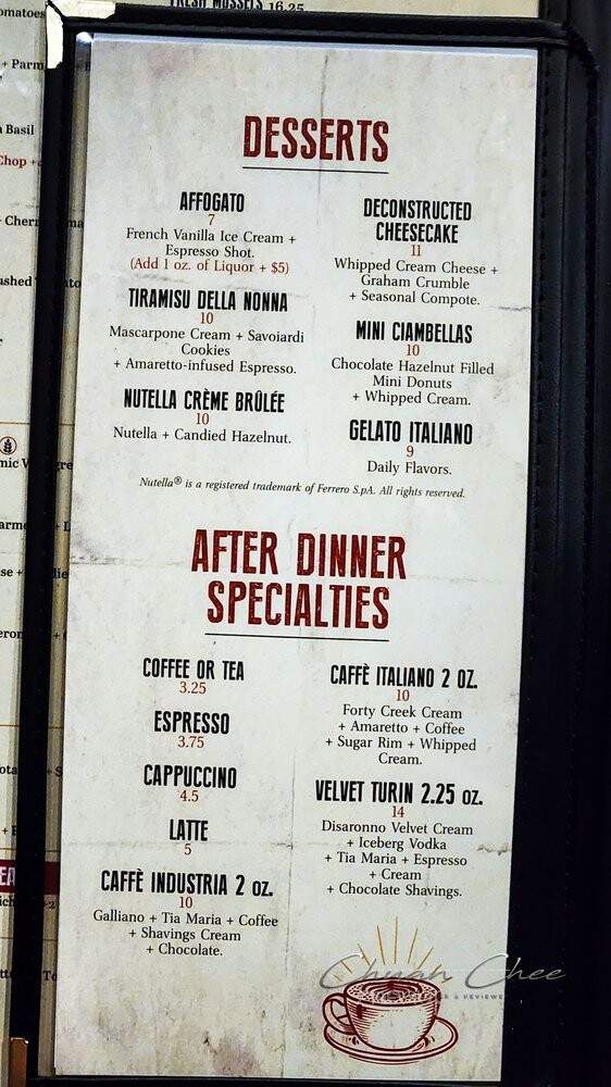 Industria Pizzeria + Bar - St. Catharines, ON menu_pic