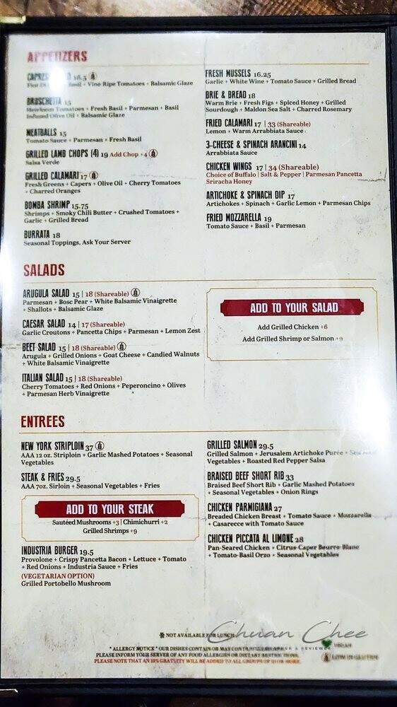 Industria Pizzeria + Bar - St. Catharines, ON menu_pic