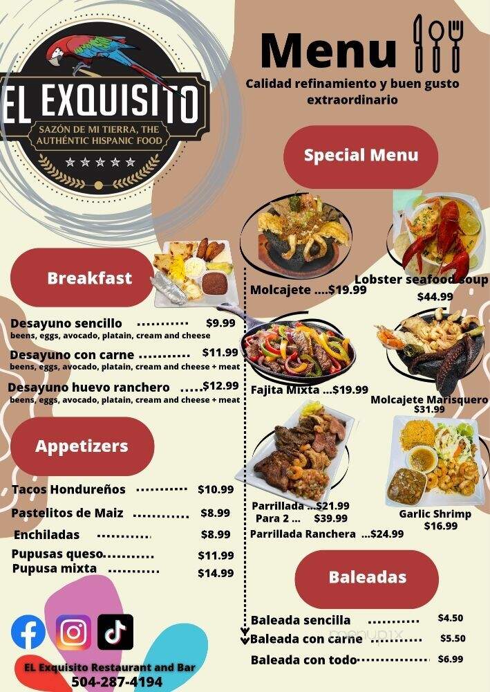 El Exquisito Restaurant - Kenner, LA menu_pic