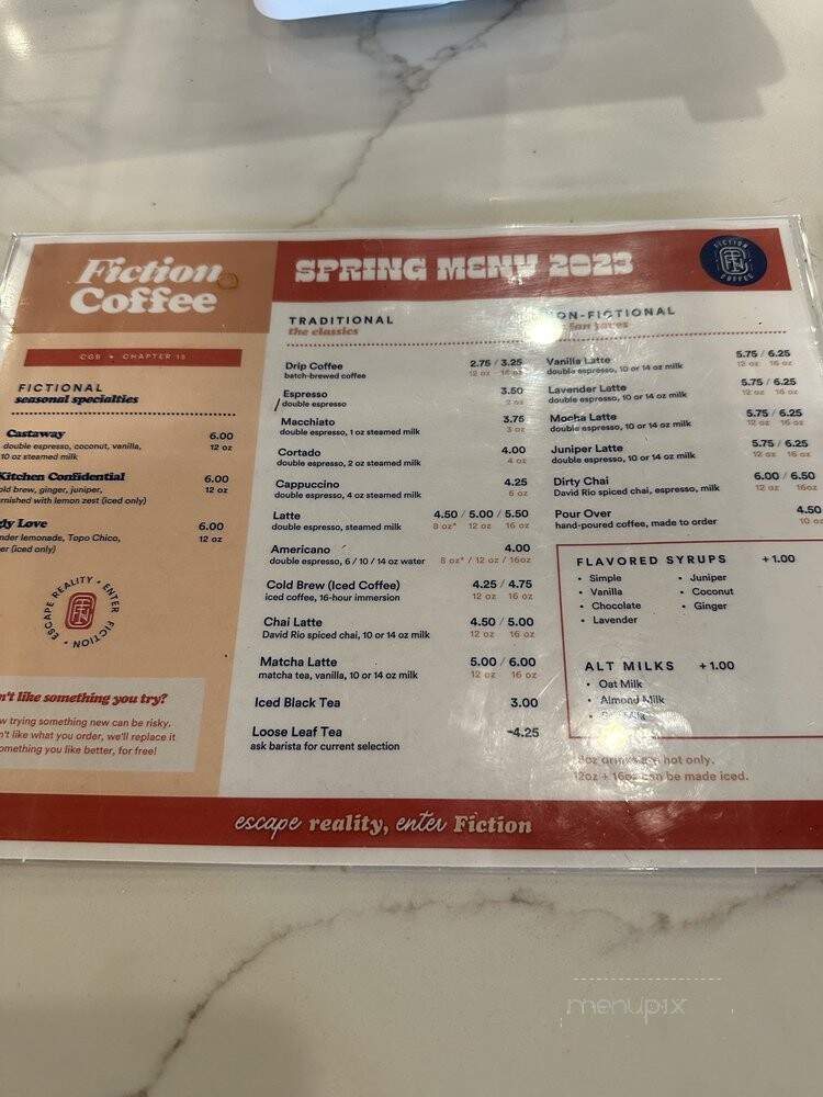 Fiction Coffee - Dallas, TX menu_pic