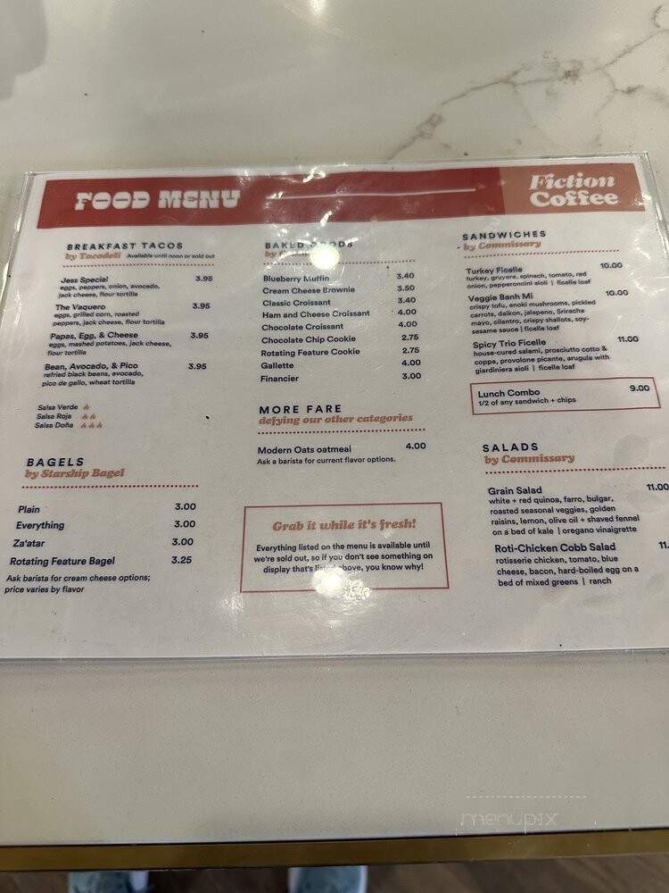 Fiction Coffee - Dallas, TX menu_pic