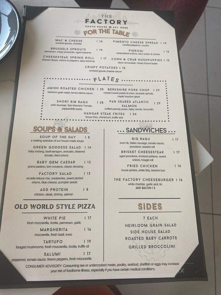 The Factory South Shore - Pittsburgh, PA menu_pic