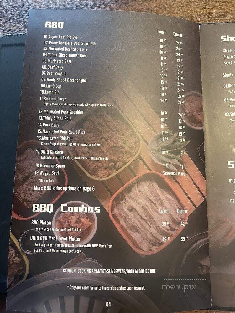 Uniq BBQ and Shabu - Fort Wayne, IN menu_pic