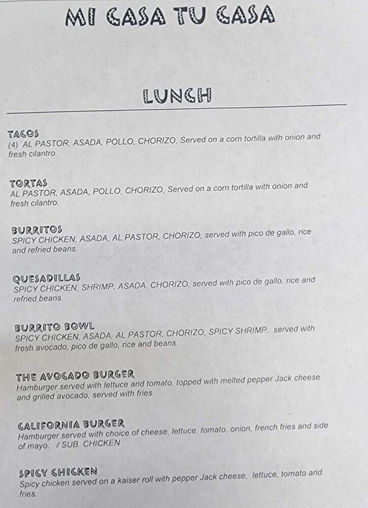 Mi Casa Tu Casa Restaurant - Brick Township, NJ menu_pic