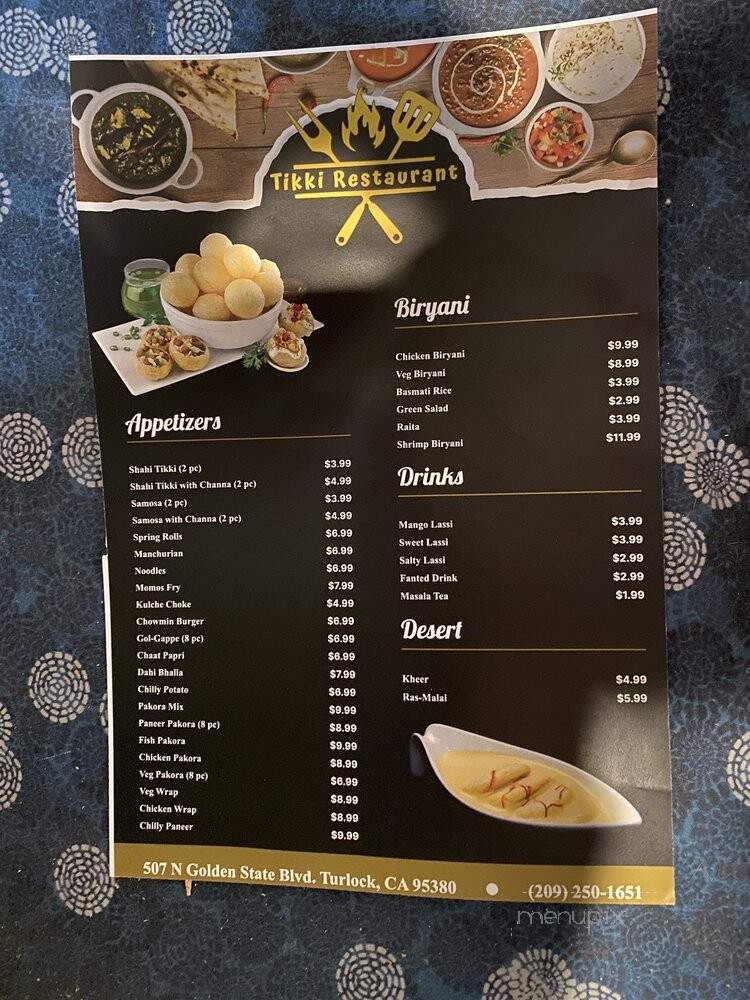 Tikki Indian Restaurant - Turlock, CA menu_pic