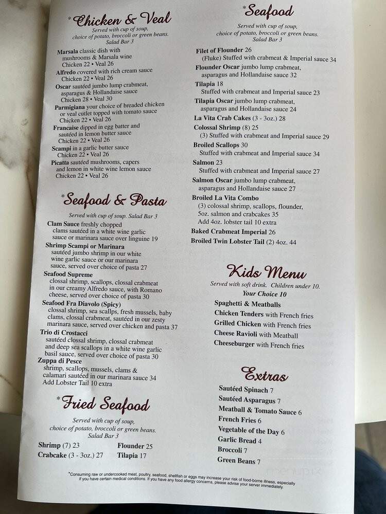 La Vita - Vineland, NJ menu_pic