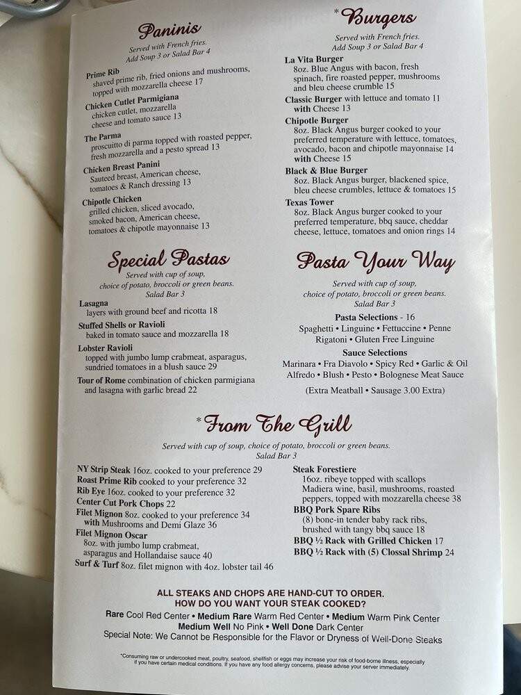 La Vita - Vineland, NJ menu_pic