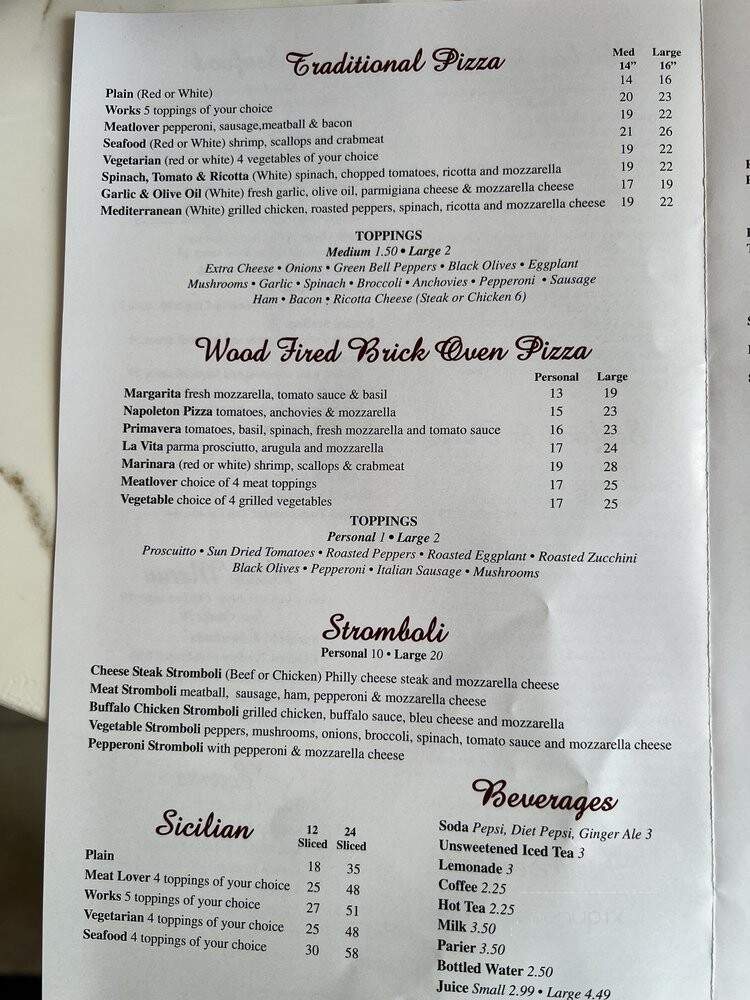 La Vita - Vineland, NJ menu_pic