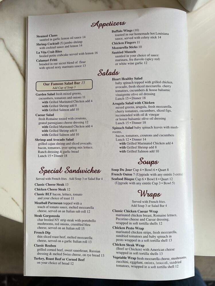 La Vita - Vineland, NJ menu_pic