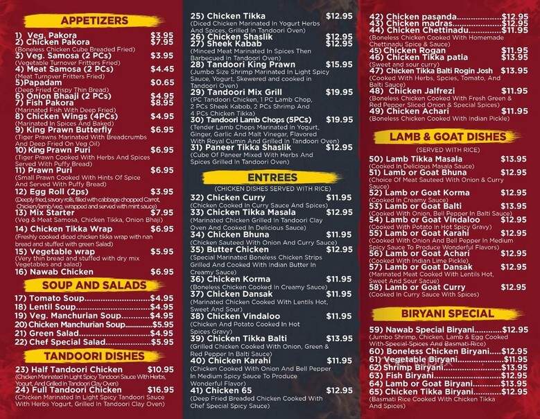 Nawab British Indian Cuisine - Berkley, MI menu_pic