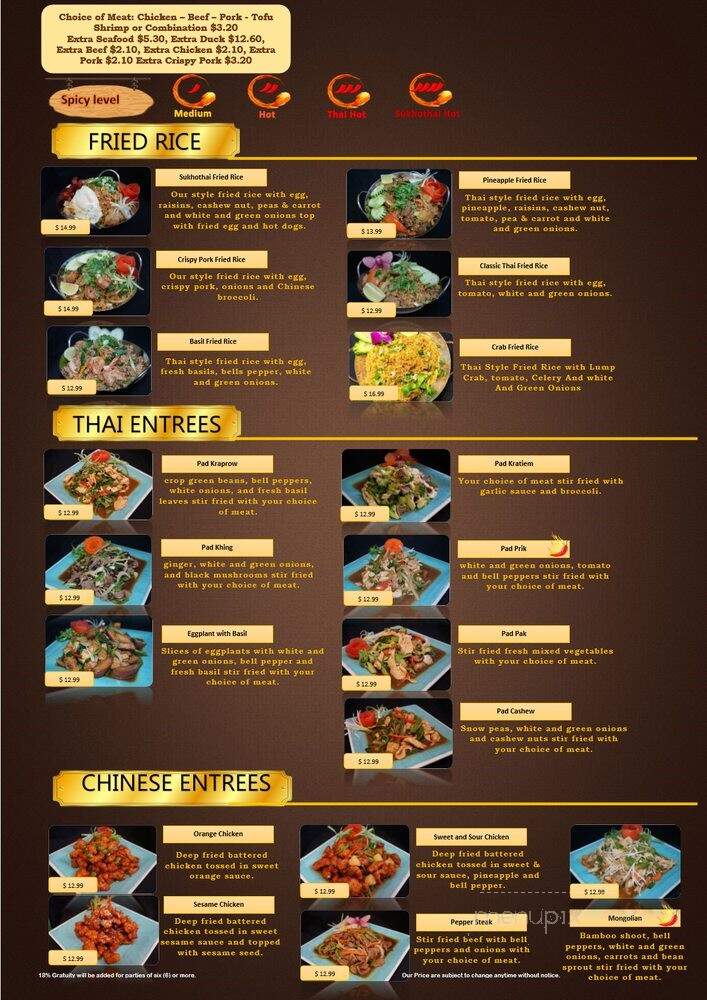 Sukhothai Thai Restaurant Express 3 - San Antonio, TX menu_pic